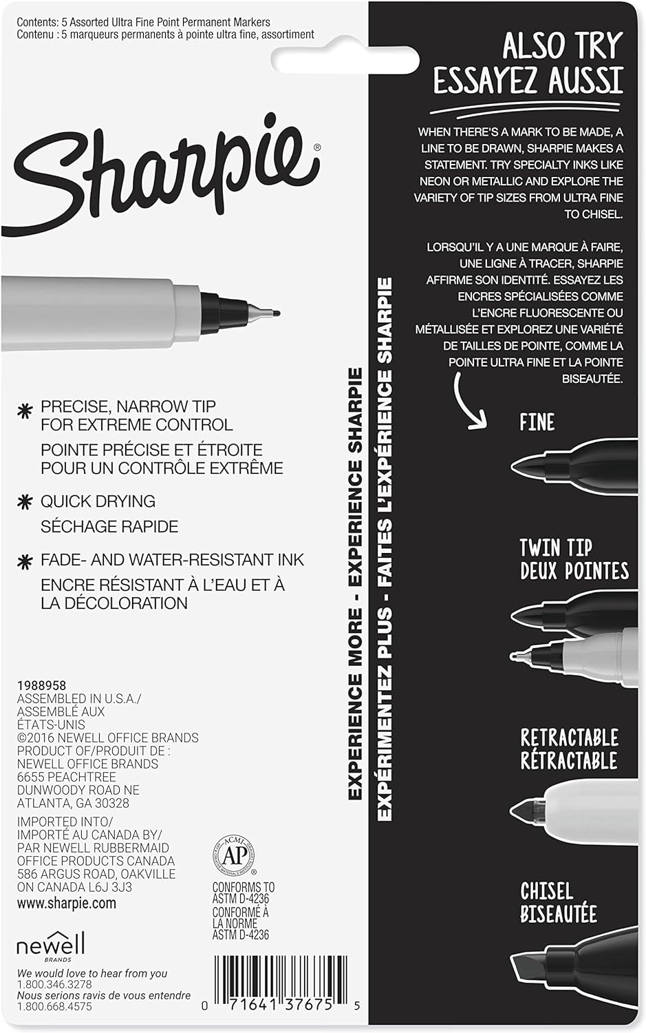 image:imageSharpie 37675PP Permanent Markers Ultra Fine Point Assorted Colors 5 CountSolid