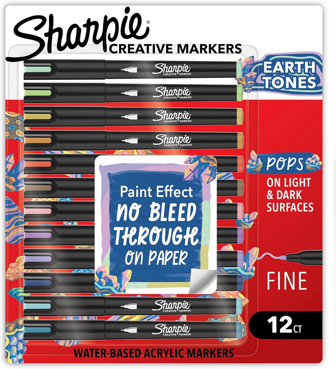image:imageSharpie Creative Markers Earth Tones WaterBased Acrylic Bullet Tip 12 Count Arts amp Crafts School Classroom Works on Paper Metal Wood Ceramic Glass Rock CanvasAssorted