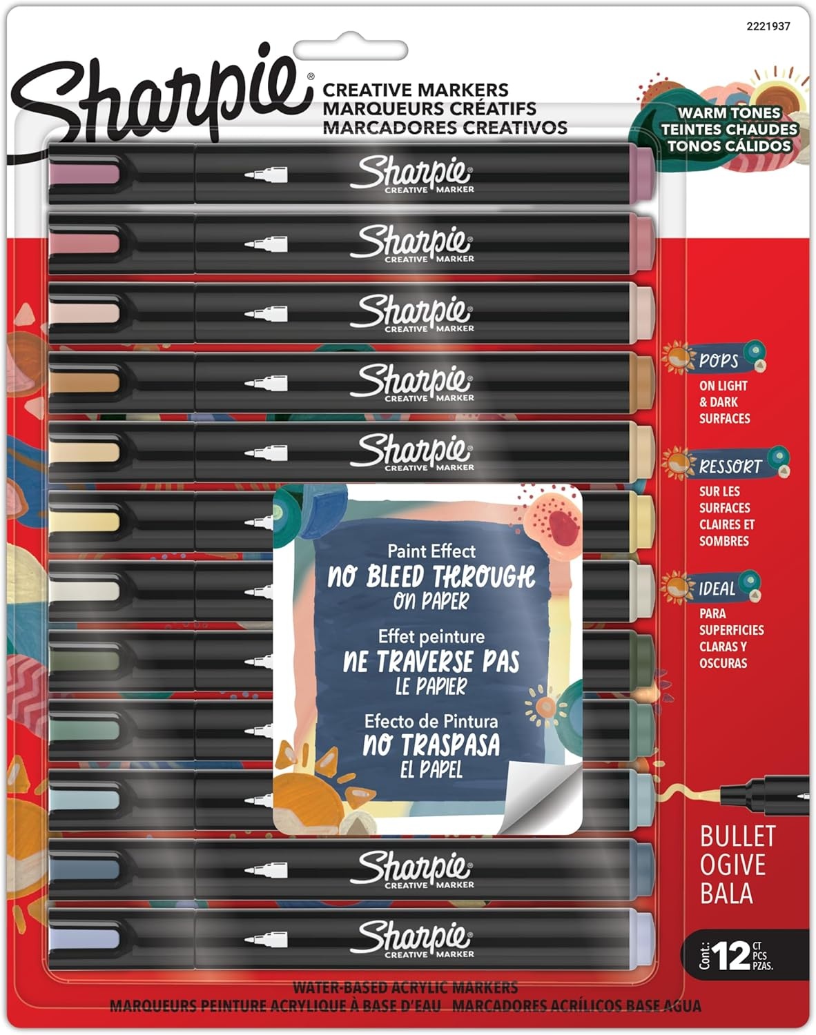 image:imageSharpie Creative Markers Warm Tones WaterBased Acrylic Markers Brush Tip 12 CountWarm Tones