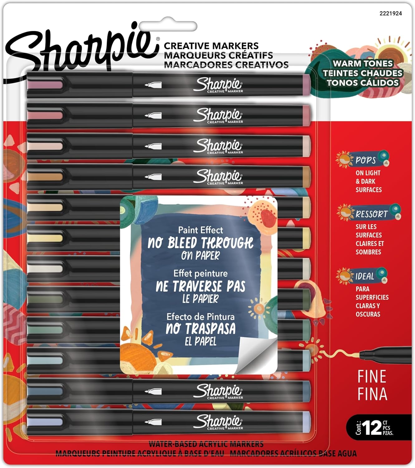 image:imageSharpie Creative Markers Warm Tones WaterBased Acrylic Markers Brush Tip 12 CountWarm Tones