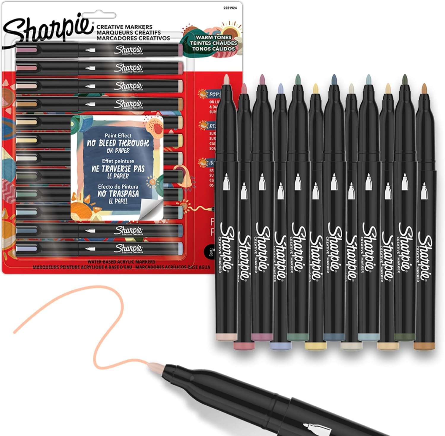 image:imageSharpie Creative Markers Warm Tones WaterBased Acrylic Markers Brush Tip 12 CountWarm Tones