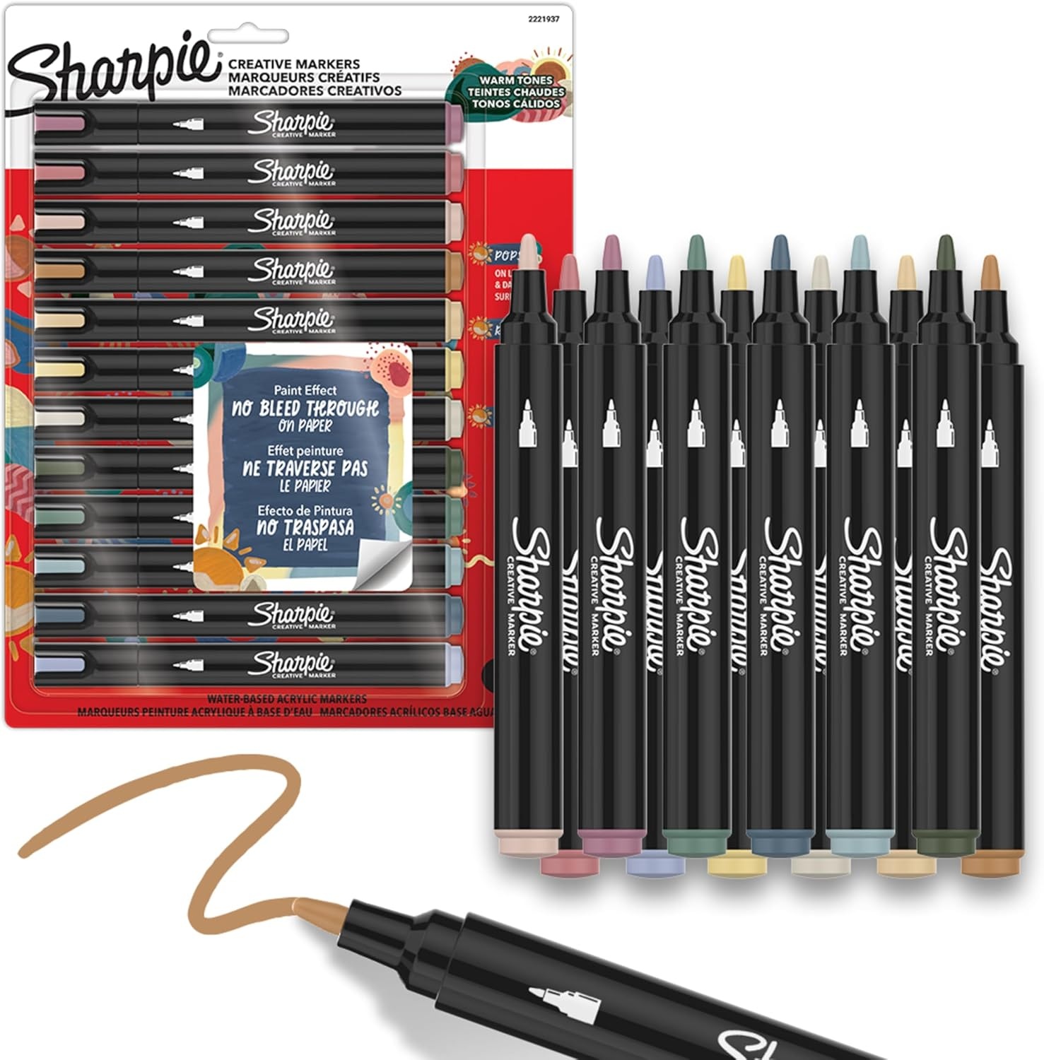 image:imageSharpie Creative Markers Warm Tones WaterBased Acrylic Markers Brush Tip 12 CountWarm Tones