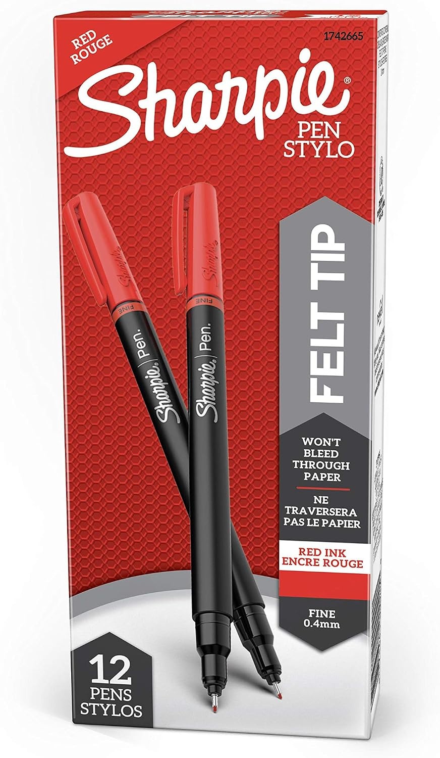 image:imageSharpie Felt Tip Pens Fine Point 04mm Red 12 Count