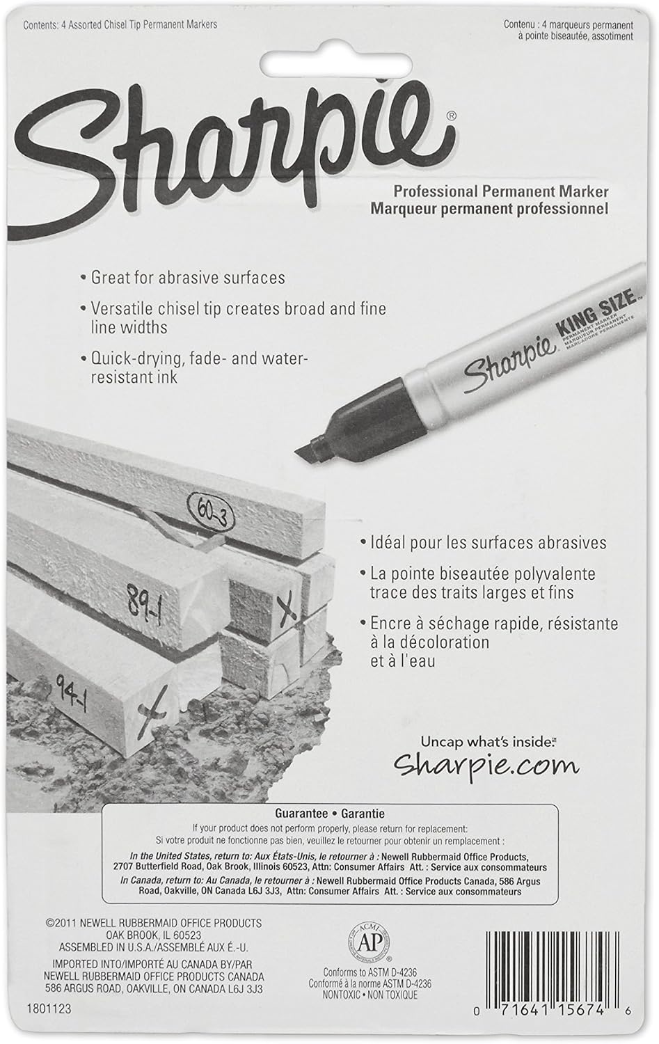 image:imageSharpie King Size Permanent Marker Large Chisel Tip Great for Poster Boards Assorted 4 CountBlack