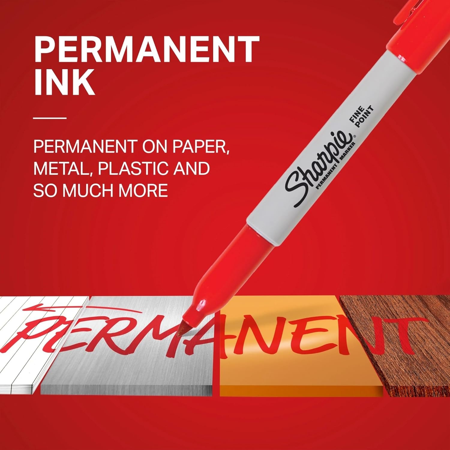 image:imageSharpie Permanent Markers Fine Tip Red 12 Count Office Supplies Quick Drying Fade Resistant For Plastic Metal Wood And More