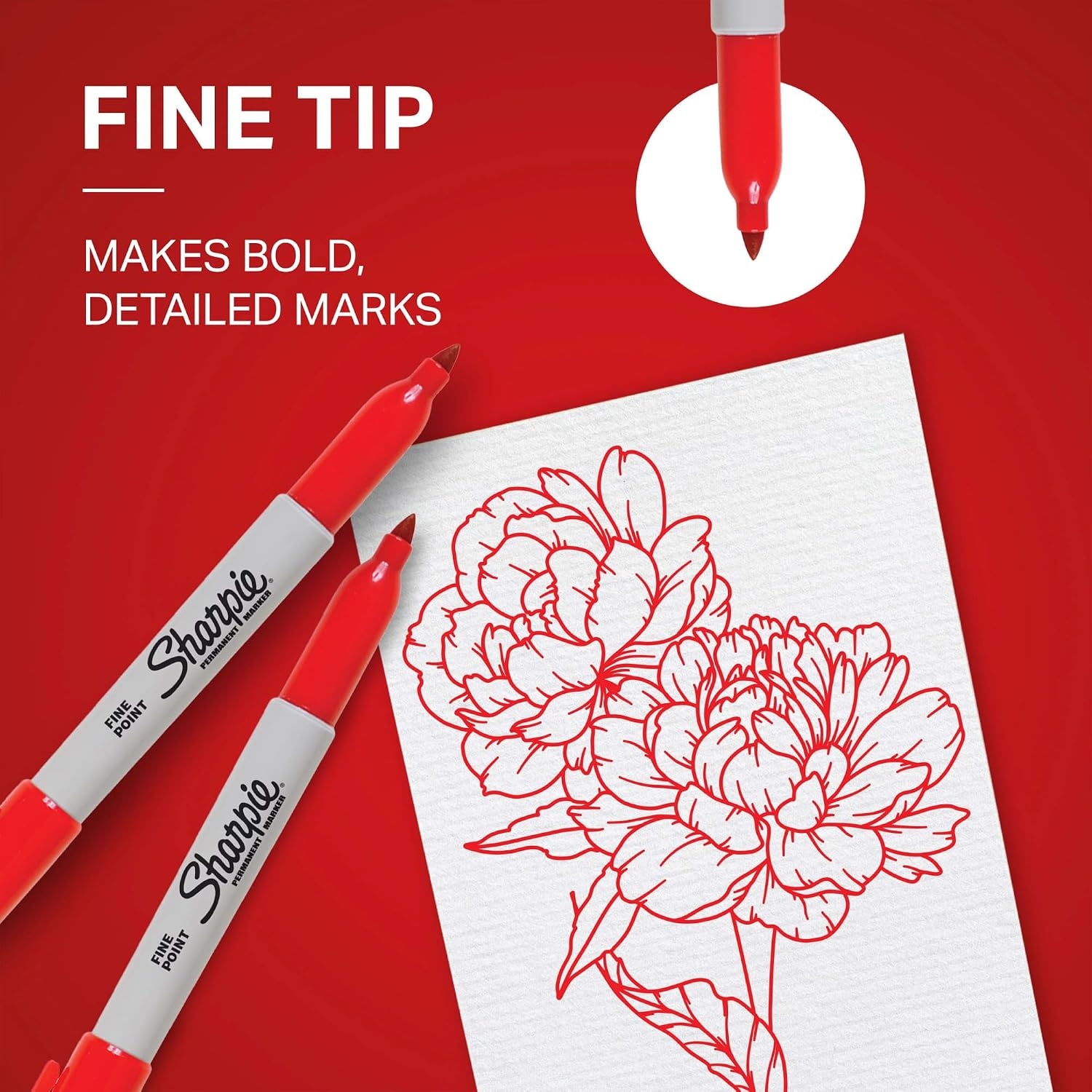 image:imageSharpie Permanent Markers Fine Tip Red 12 Count Office Supplies Quick Drying Fade Resistant For Plastic Metal Wood And More