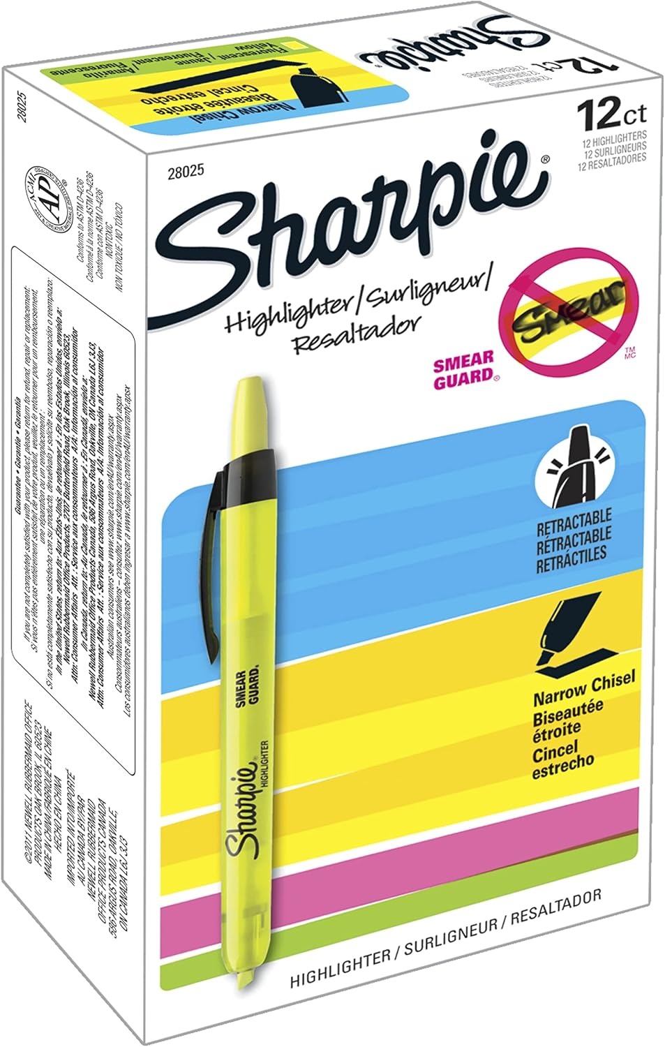 image:imageSharpie Retractable Highlighters Chisel Tip Fluorescent Yellow 12 Count12 Count Yellow Pack of 12
