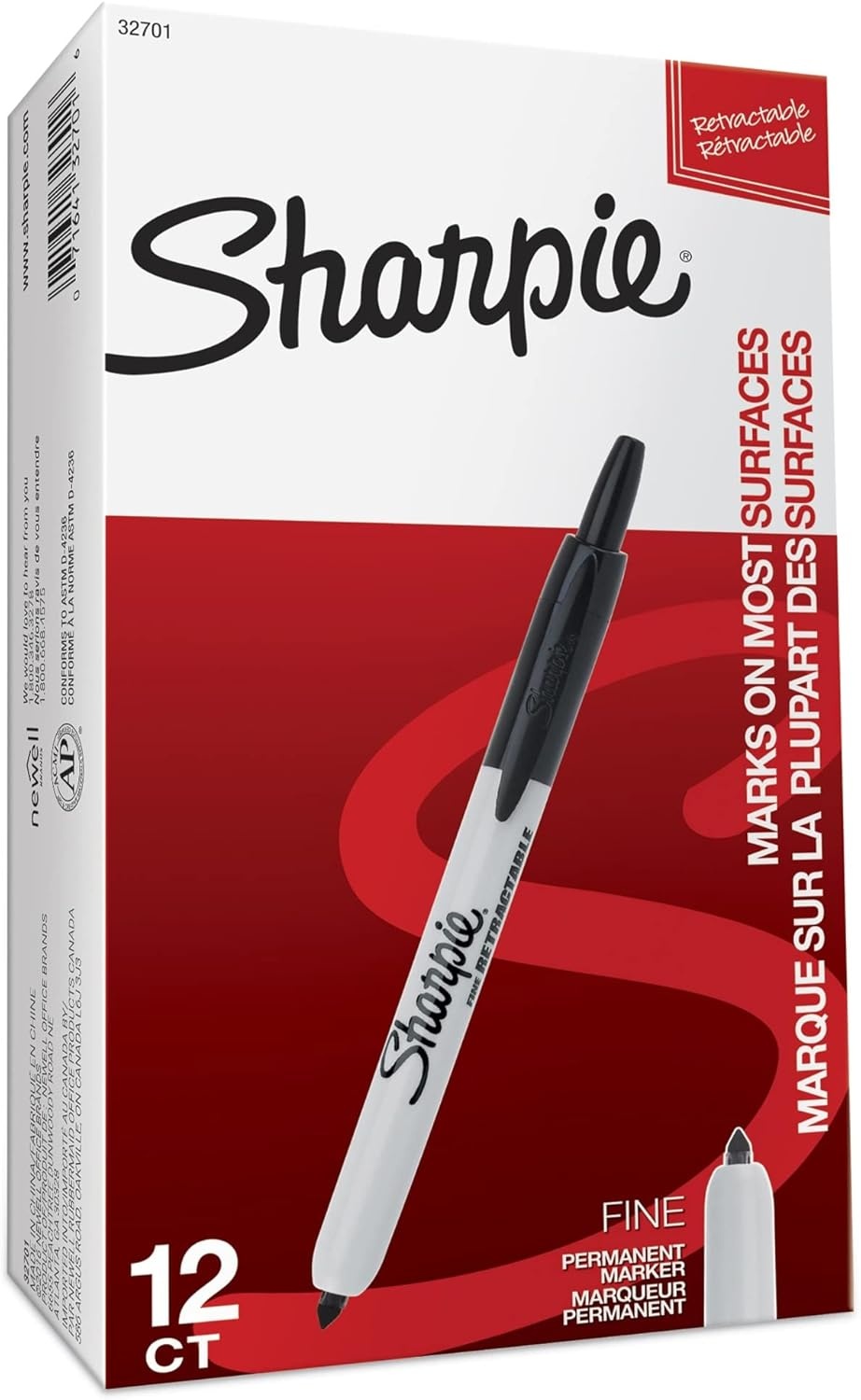 image:imageSharpie Retractable Permanent Markers Fine Tip Black 12 Count Desk Classroom Office Supplies12 Count Black