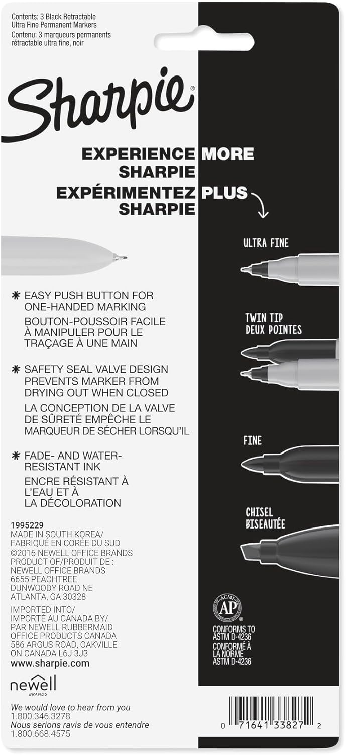 image:imageSharpie Retractable Permanent Markers Ultra Fine Point Black 3 Count