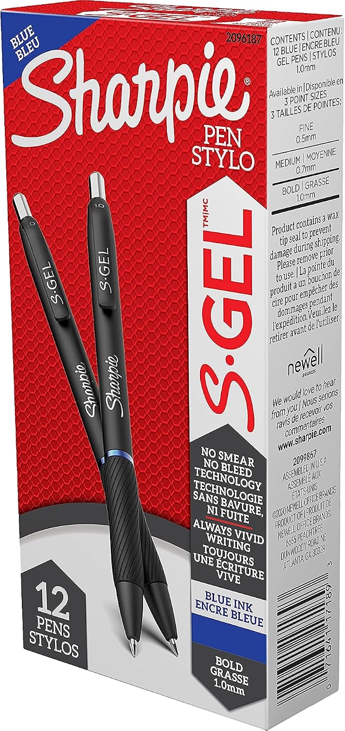 image:imageSharpie SGel Bold Point Blue Gel Pens for Teachers School amp Office Ideal Pens for Journaling Drawing amp Studying Bold Point 10mm Smooth Writing 12PackBlue