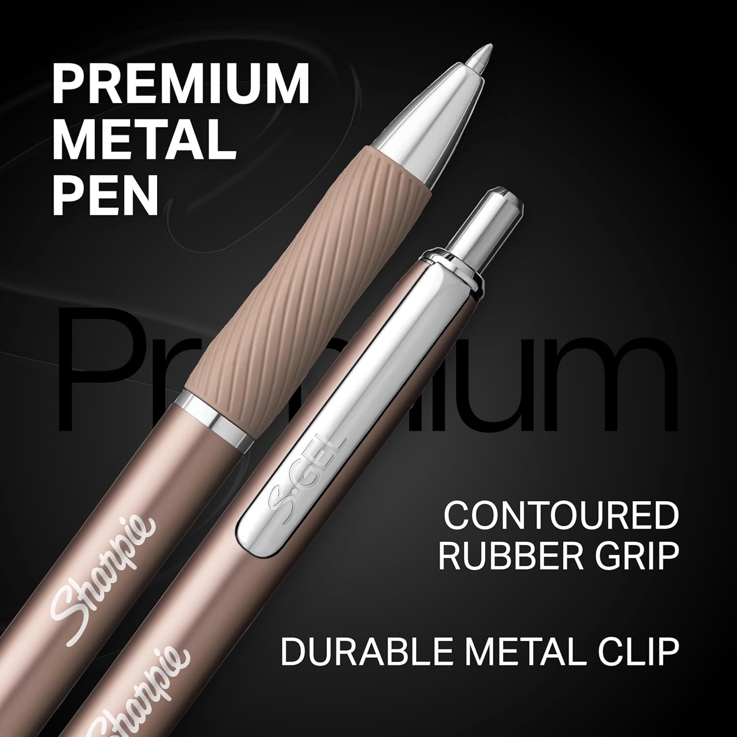 image:imageSharpie SGel Gel Ink Pens Medium Point 07mm Sleek Metal Barrel Champagne Black Ink 4 Count Drawing Journaling Writing School Teacher Supplies