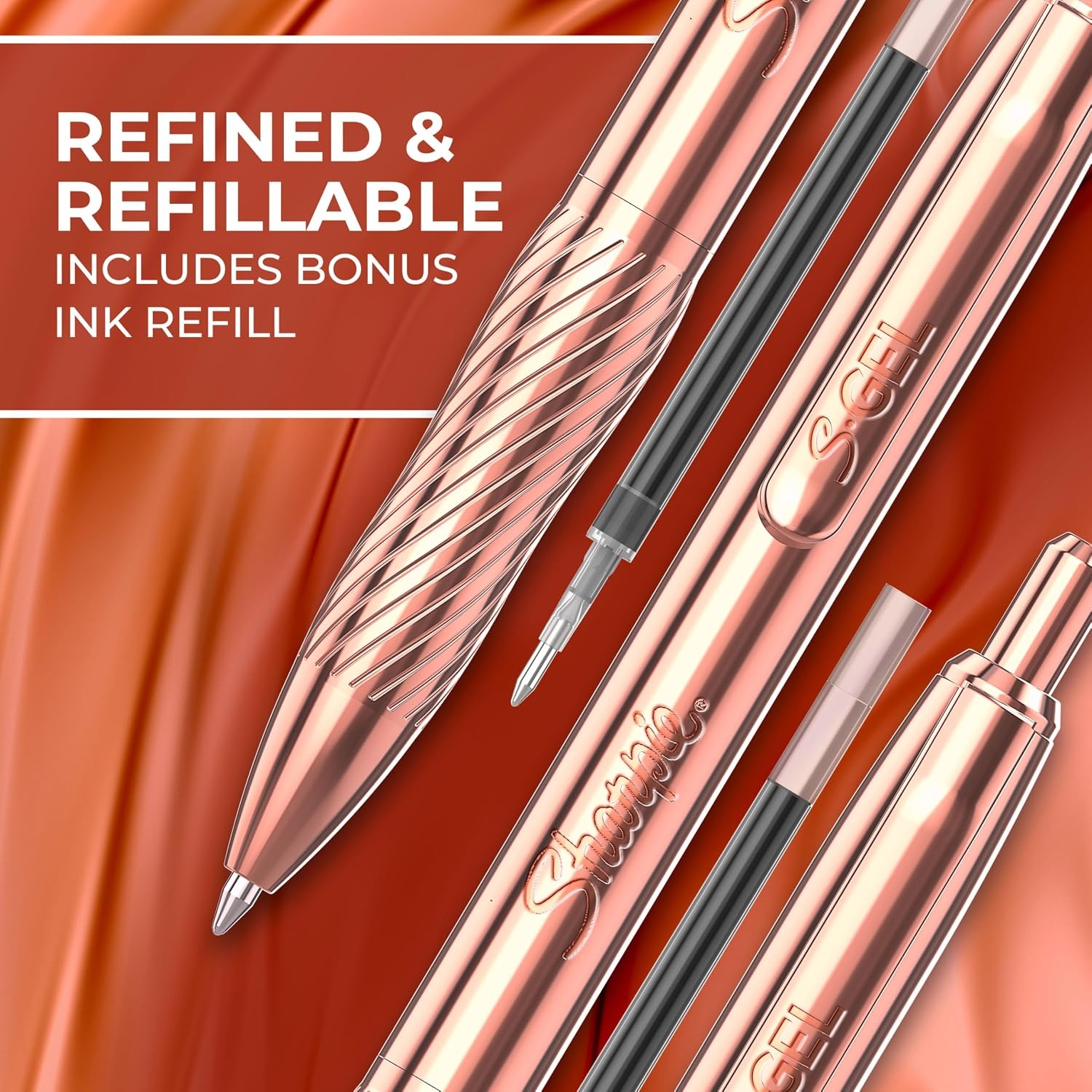 image:imageSharpie SGel Gel Pen Copper Metal Body Medium Point 07mm Black Ink Includes 1 Pen and 1 Additional Ink Refill1 Count Pack of 2