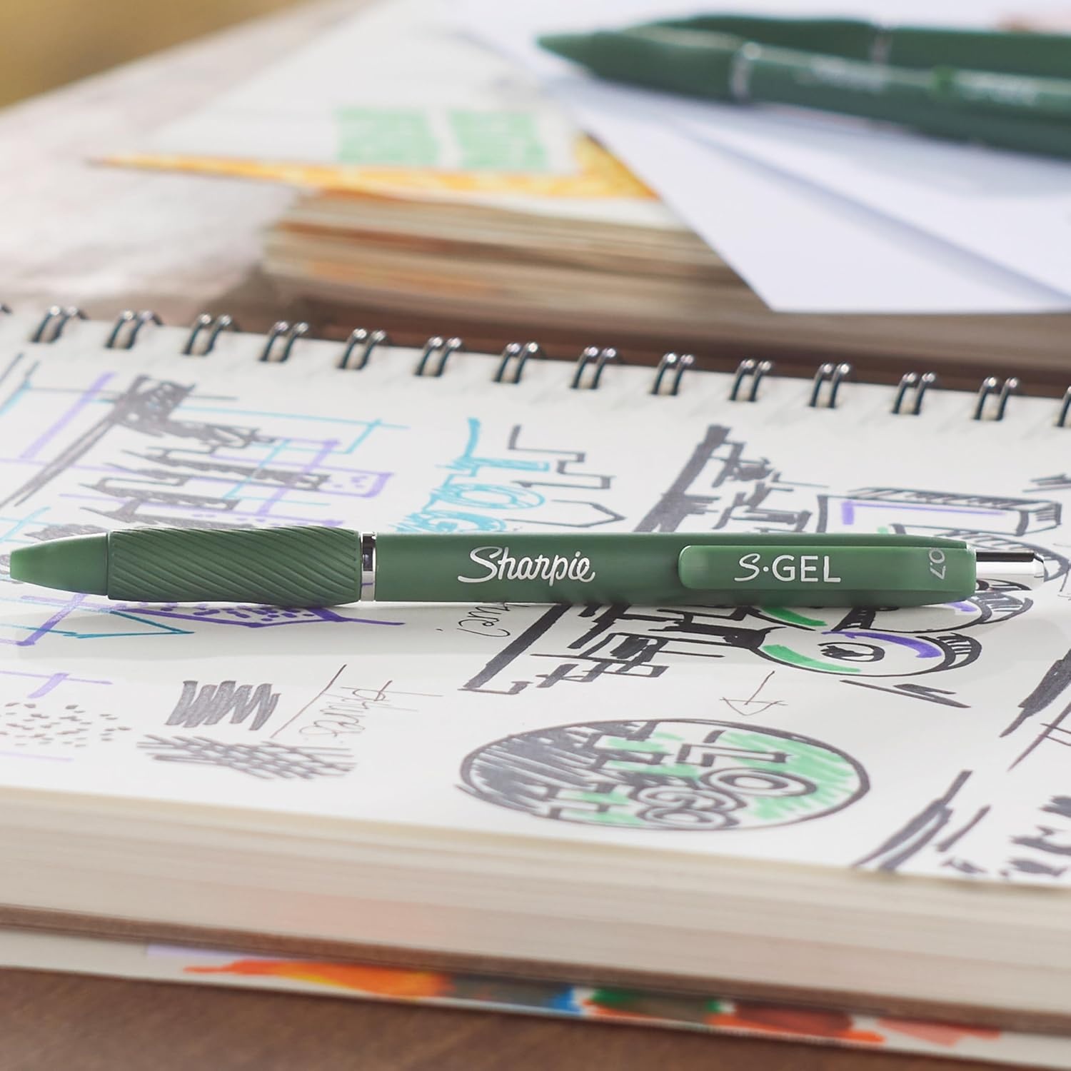 image:imageSharpie SGel Gel Pens Green Barrel Black Ink Medium Point 07mm 4 Count For Home Office College Journaling Drawing NoteTaking Writing