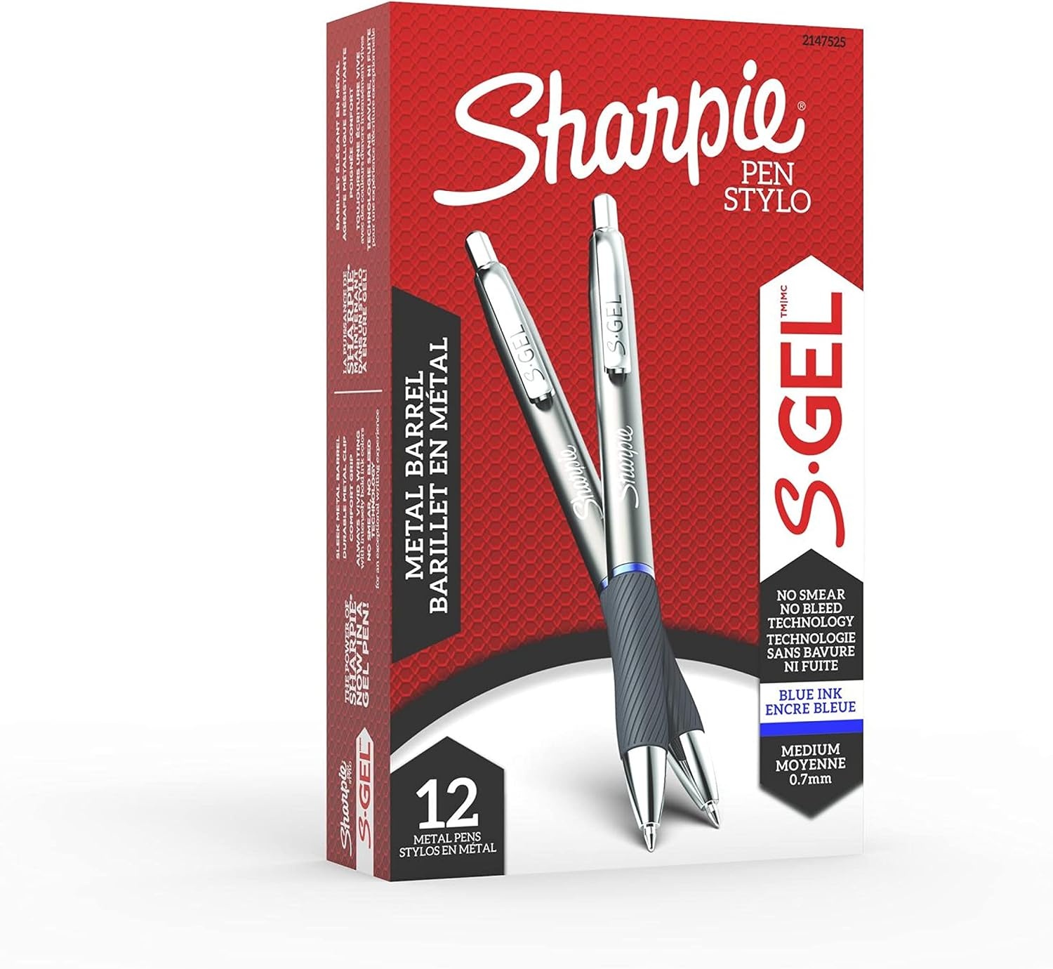 image:imageSharpie SGel Gel Pens Sleek Metal Barrel Gunmetal Medium Point 07mm Black Ink 12 CountBlue Ink