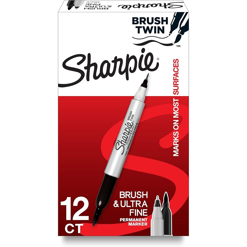 image:imageSharpie Brush Twin Permanent Markers Brush amp Ultra Fine Tips Assorted Colors 12 Count Arts amp Crafts Office Supplies12 Count Black