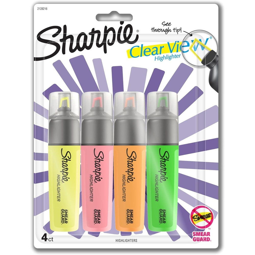 image:imageSharpie Clear View Highlighters SeeThrough Chisel Tip Fluorescent Assorted Colors 8 Count4 Count Assorted