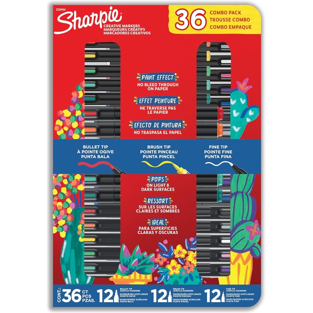 image:imageSharpie Creative Markers Variety Pack WaterBased Acrylic Paint Markers Assorted Tips and Colors 36 Count Works on Paper Metal Wood Ceramic Glass Rock Canvas
