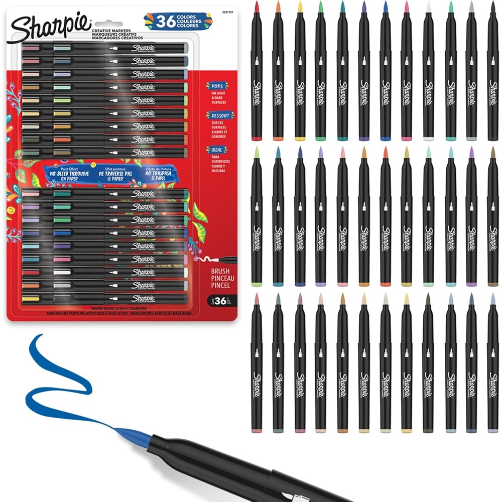 image:imageSharpie Creative Markers Variety Pack WaterBased Acrylic Paint Markers Brush Tip Assorted 36 Count