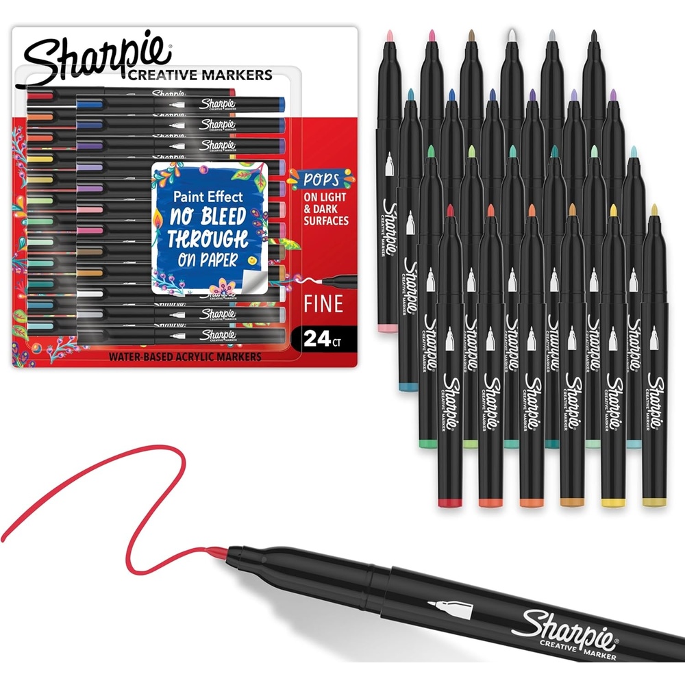 image:imageSharpie Creative Markers Variety Pack WaterBased Acrylic Paint Markers Fine Tip Assorted 24 Count