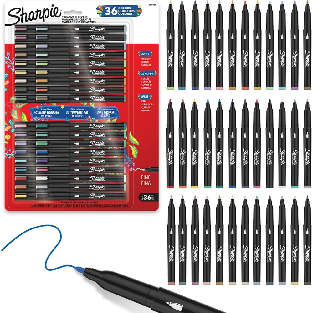 image:imageSharpie Creative Markers Variety Pack WaterBased Acrylic Paint Markers Fine Tip Assorted 36 Count