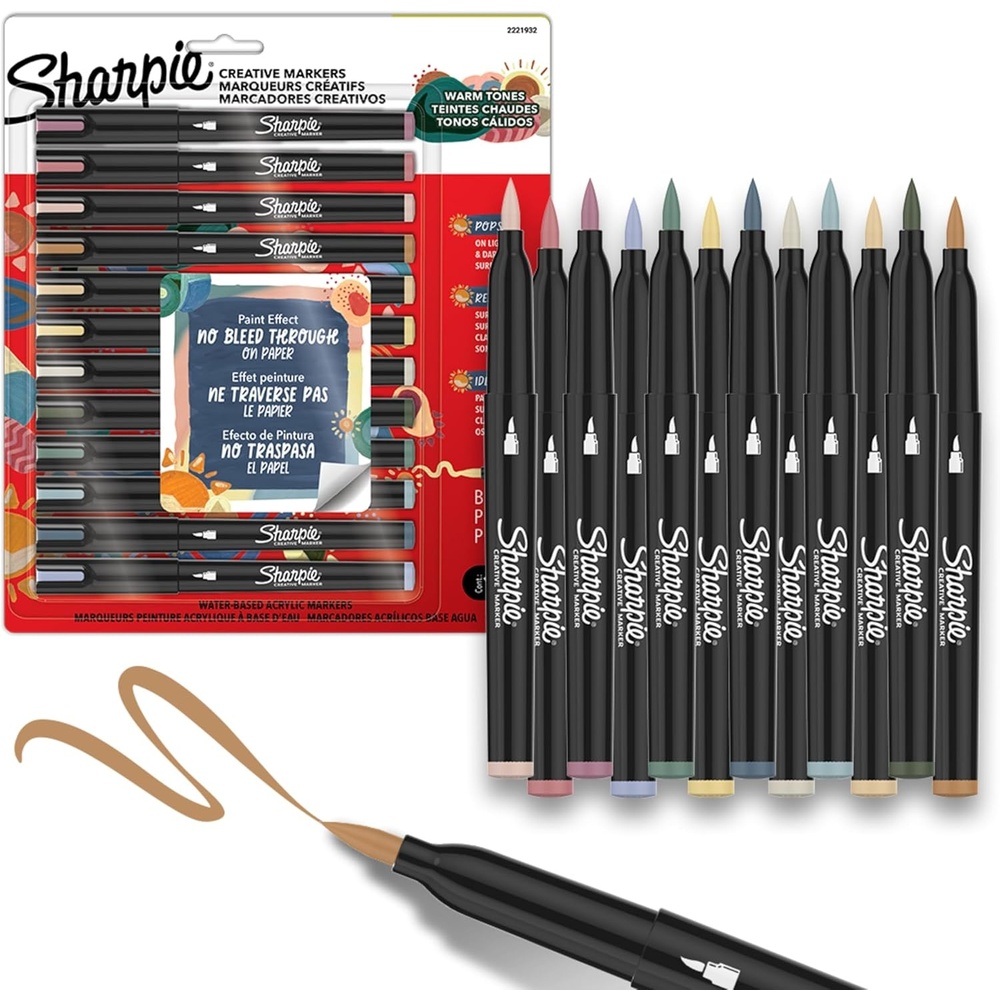 image:imageSharpie Creative Markers Warm Tones WaterBased Acrylic Markers Brush Tip 12 CountWarm Tones