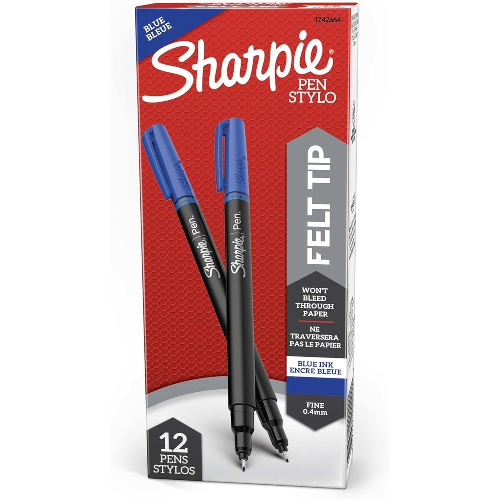 image:imageSharpie Felt Tip Pens Fine Point 04mm Blue 12 Count