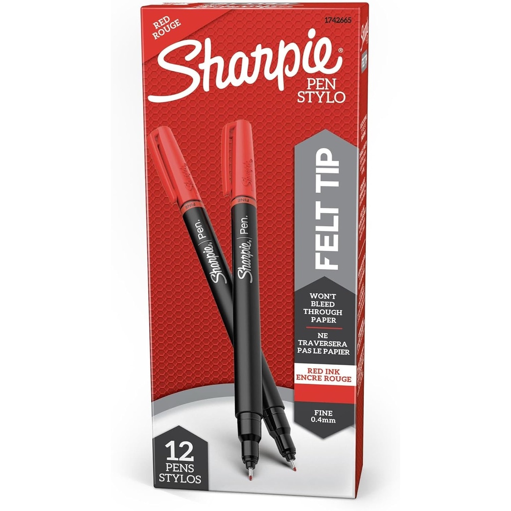 image:imageSharpie Felt Tip Pens Fine Point 04mm Red 12 Count