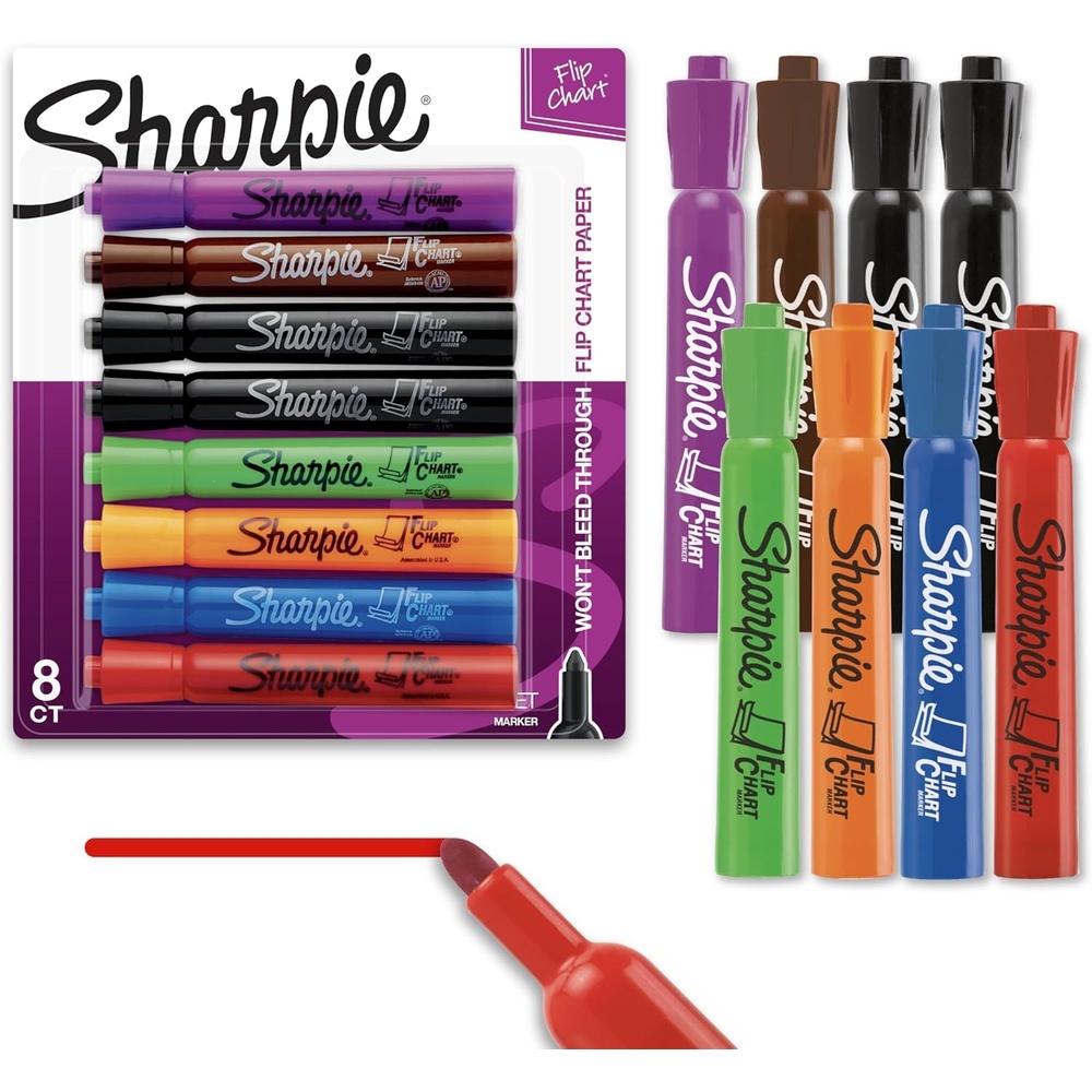 image:imageSharpie Flip Chart Markers Bullet Tip Assorted Colors LowOdor SqueakFree 8 Count Office Presentation Back to School Teacher Supplies8 Count Pack of 1