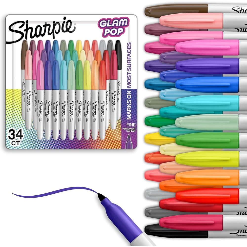 image:imageSharpie Glam Pop Permanent Markers Fine Tip Assorted Colors 34 Count Arts amp Crafts Coloring Drawing Writing
