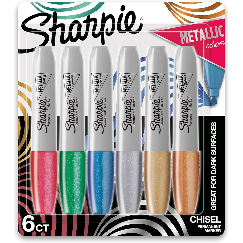 image:imageSharpie Metallic Permanent Markers Chisel Tip Assorted Colors 3 Count6 Count Assorted