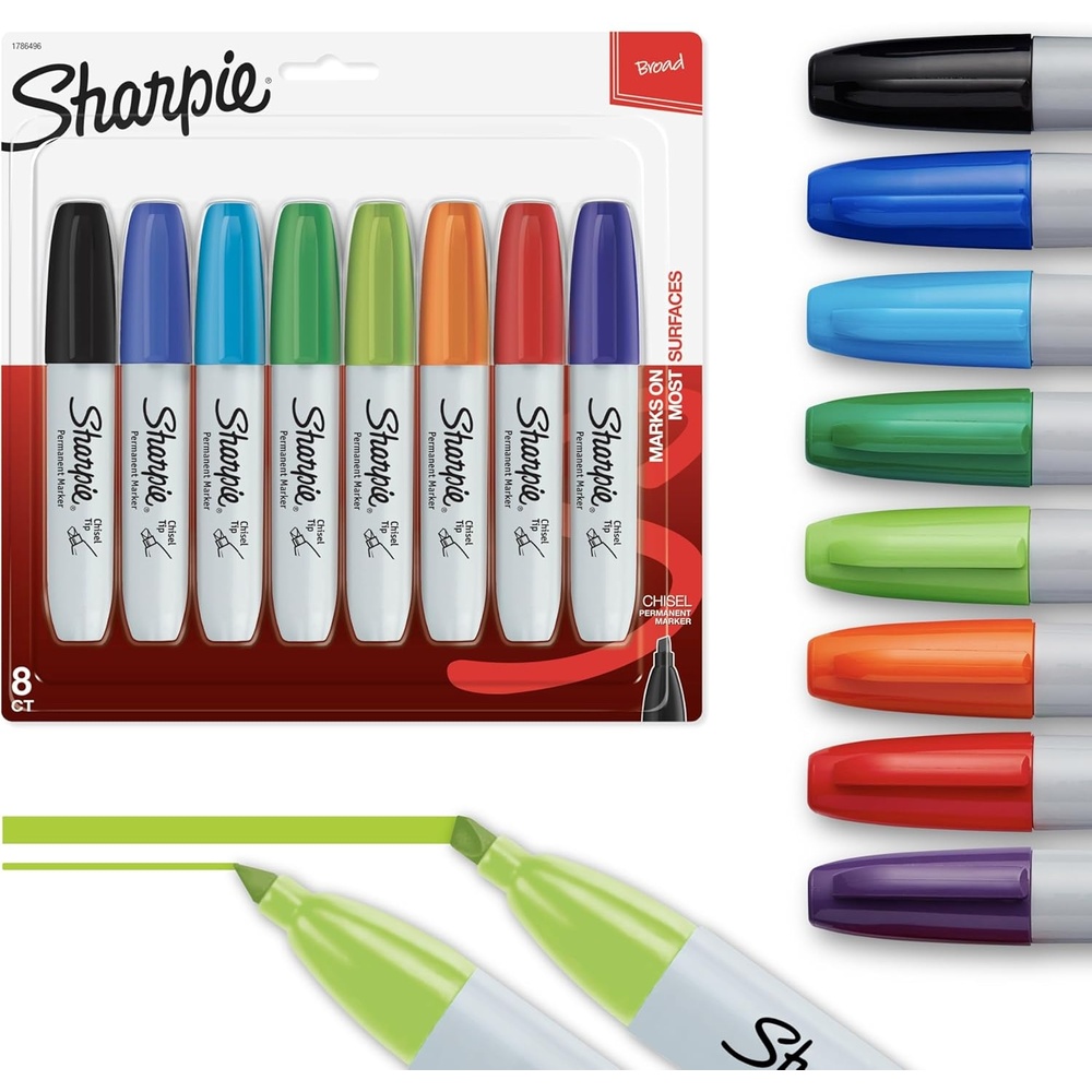 image:imageSharpie Permanent Chisel Tip Marker Set Poster Markers for Wood Plastic and More 8 Count8ct Assorted Chisel