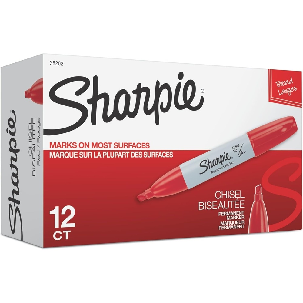 image:imageSharpie Permanent Markers Chisel Tip Red 12 Count