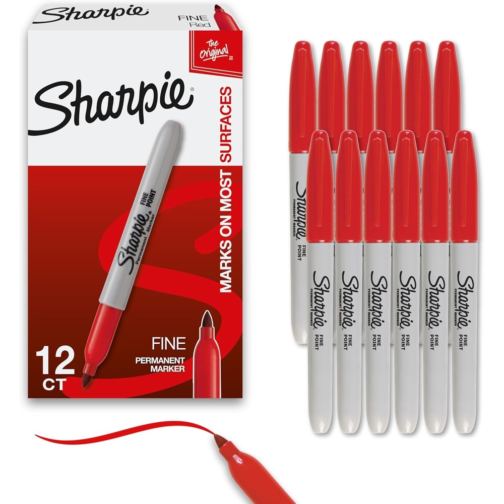 image:imageSharpie Permanent Markers Fine Tip Red 12 Count Office Supplies Quick Drying Fade Resistant For Plastic Metal Wood And More
