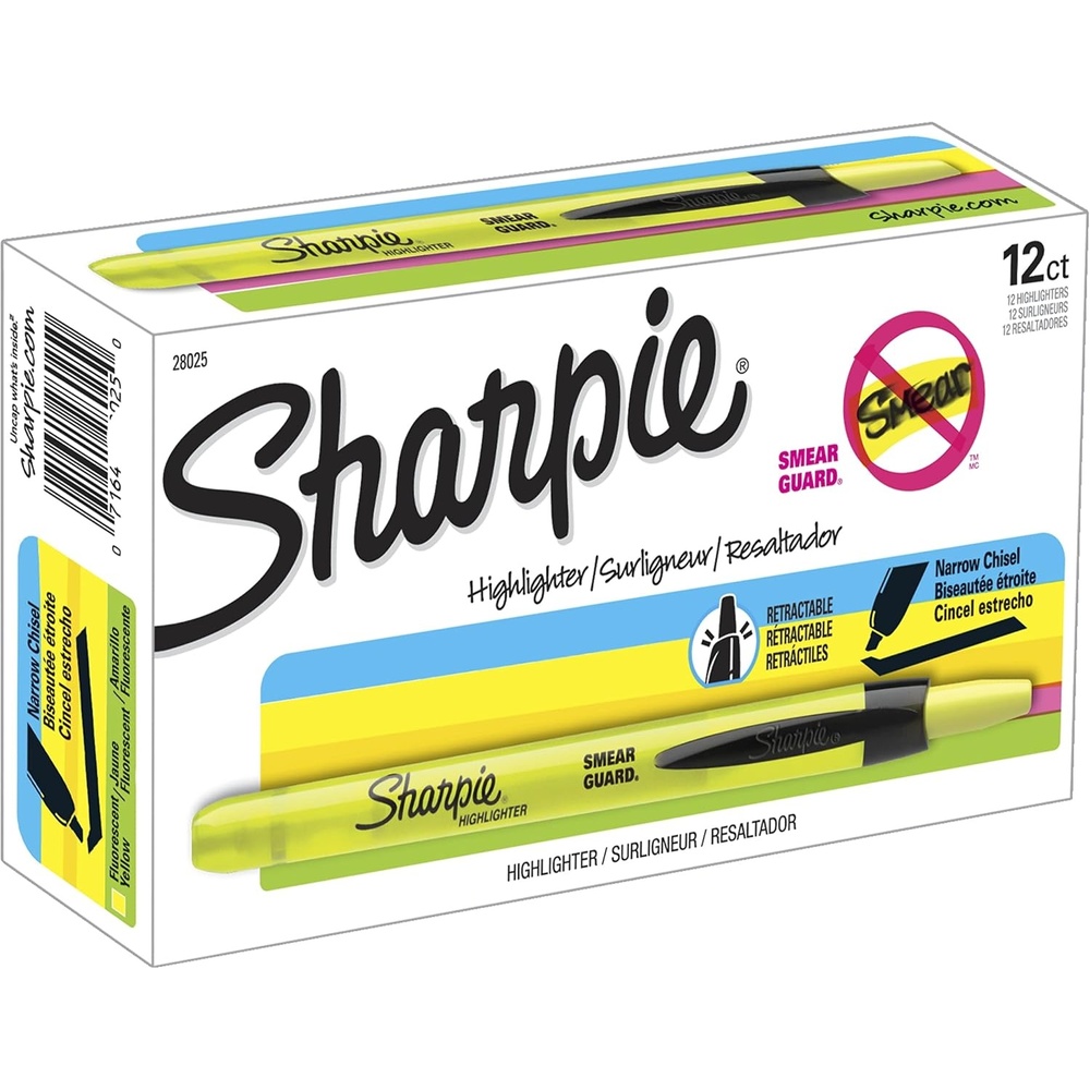 image:imageSharpie Retractable Highlighters Chisel Tip Fluorescent Yellow 12 Count12 Count Yellow Pack of 12