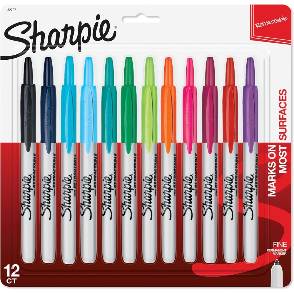 image:imageSharpie Retractable Permanent Markers Fine Tip Black 12 Count Desk Classroom Office Supplies12 Count Assorted