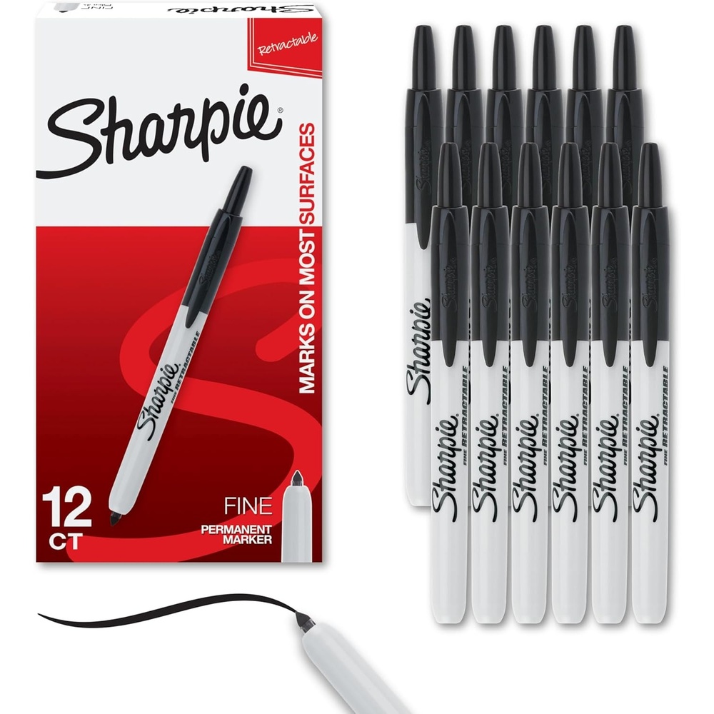 image:imageSharpie Retractable Permanent Markers Fine Tip Black 12 Count  Desk Classroom Office Supplies12 Count Black