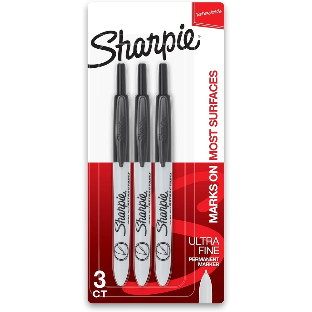 image:imageSharpie Retractable Permanent Markers Ultra Fine Point Black 3 Count