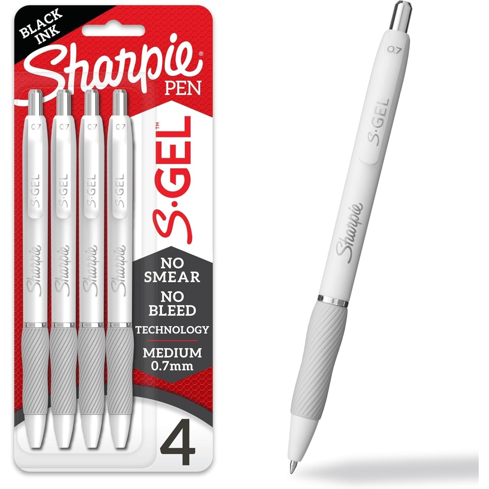 image:imageSharpie SGel Black Gel Pens Medium Point 07mm Back to School and Teacher Supplies Black Ink Pens for Journaling amp Drawing 4Pack