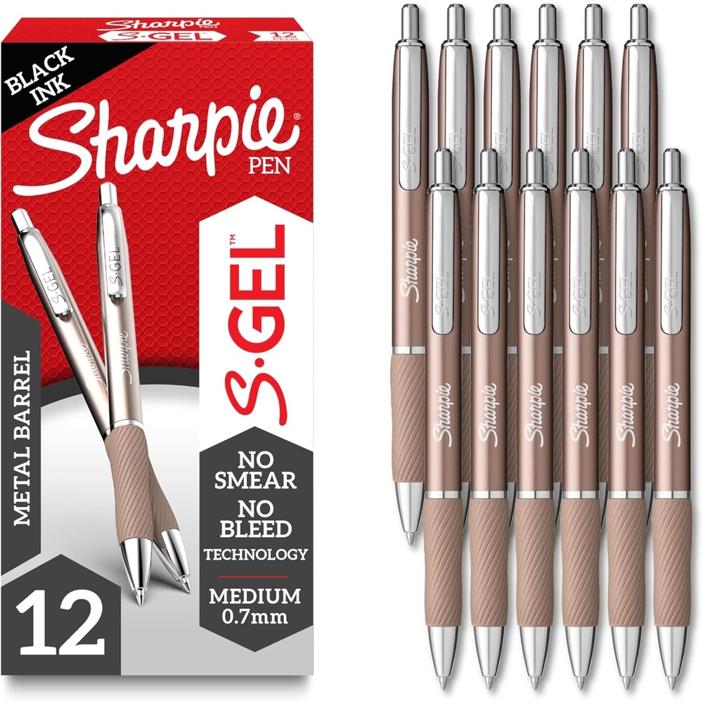image:imageSharpie SGel Gel Ink Pens Medium Point 07mm Sleek Metal Barrel Black Ink 12 Count Drawing Journaling Writing School Teacher SuppliesChampagne