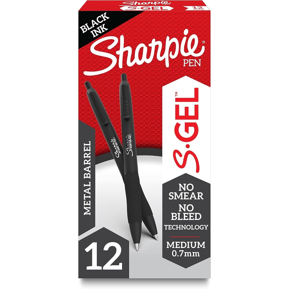 image:imageSharpie SGel Gel Ink Pens Medium Point 07mm Sleek Metal Barrel Black Ink 12 Count Drawing Journaling Writing School Teacher SuppliesMatte Black
