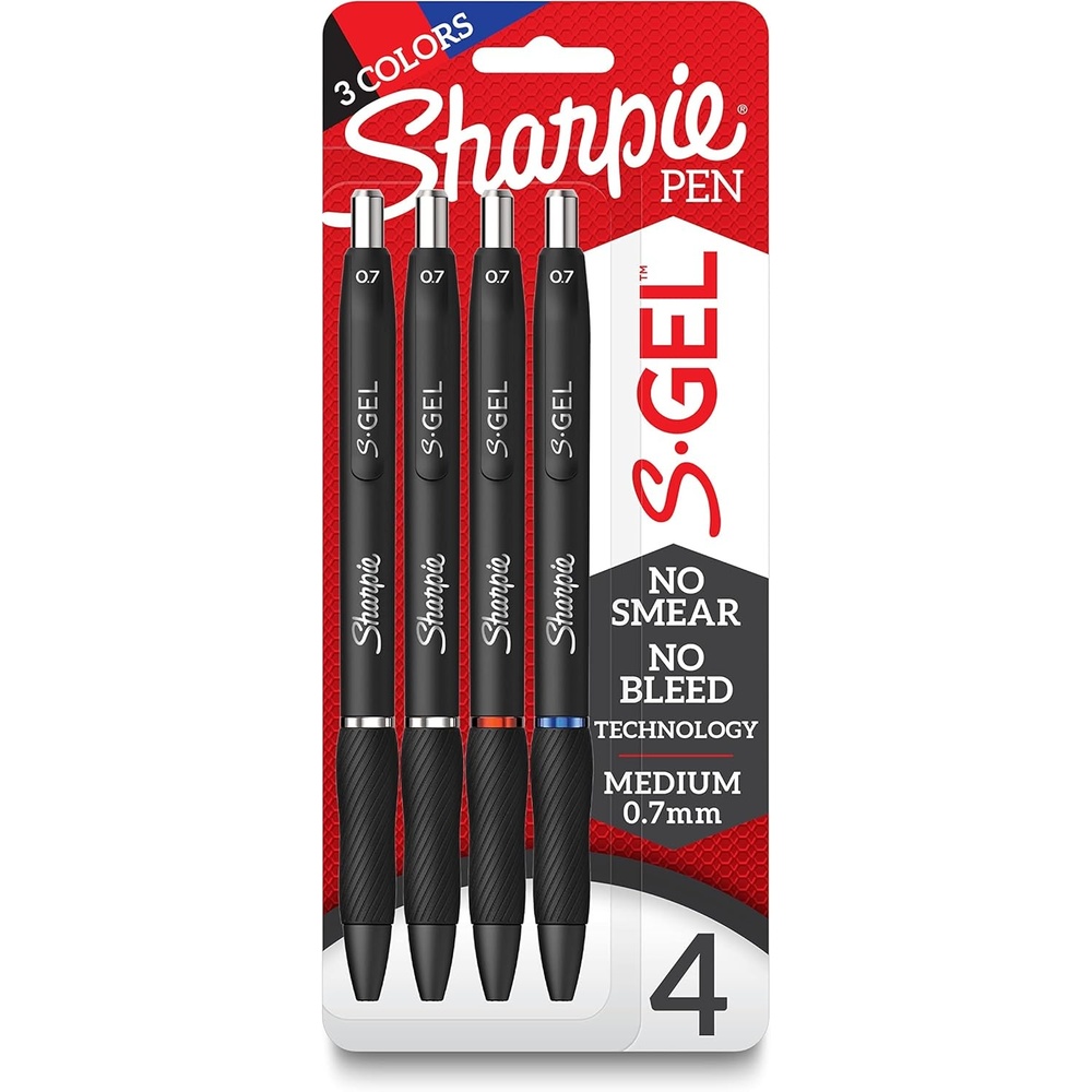 image:imageSharpie SGel Gel Pens Black Barrel Medium Point 07mm Assorted Ink Colors 4 Count Writing NoteTaking Journaling School SuppliesBlack