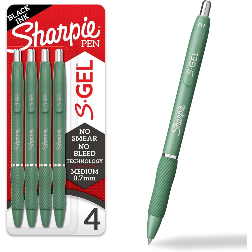 image:imageSharpie SGel Gel Pens Green Barrel Black Ink Medium Point 07mm 4 Count For Home Office College Journaling Drawing NoteTaking Writing