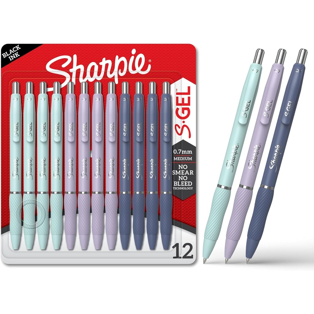 image:imageSharpie SGel Pens Frost Blue Barrel Medium Point 07mm Black Gel Ink 12 Count Office Supplies Journaling Writing NoteTakingAssorted