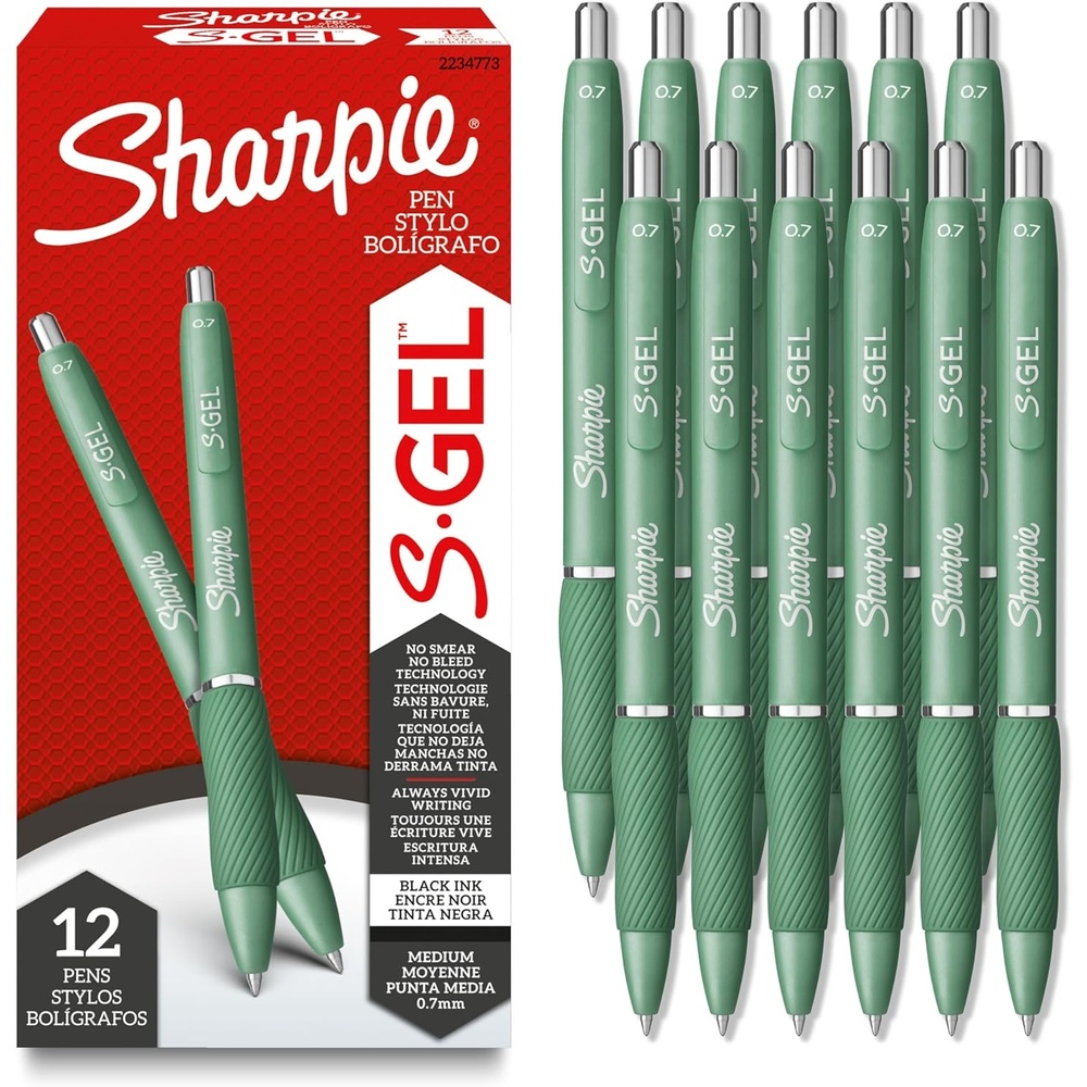 image:imageSharpie SGel Pens Frost Blue Barrel Medium Point 07mm Black Gel Ink 12 Count Office Supplies Journaling Writing NoteTakingForest Green