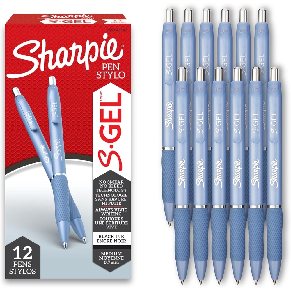 image:imageSharpie SGel Pens Frost Blue Barrel Medium Point 07mm Black Gel Ink 12 Count Office Supplies Journaling Writing NoteTakingFrost Blue