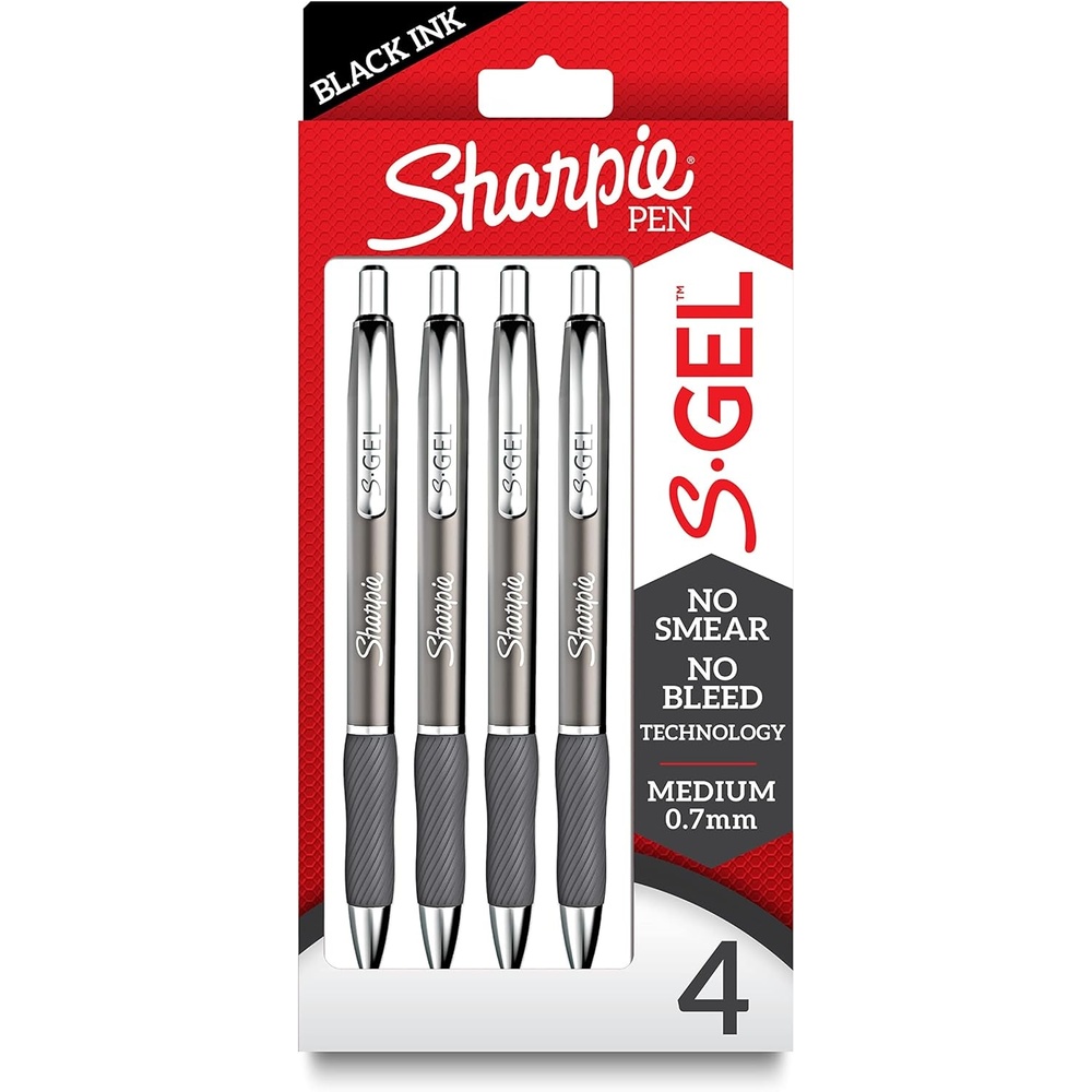 image:imageSharpie SGel Pens Sleek Metal Barrel Gunmetal Medium Point 07mm Black Gel Ink 4 Count