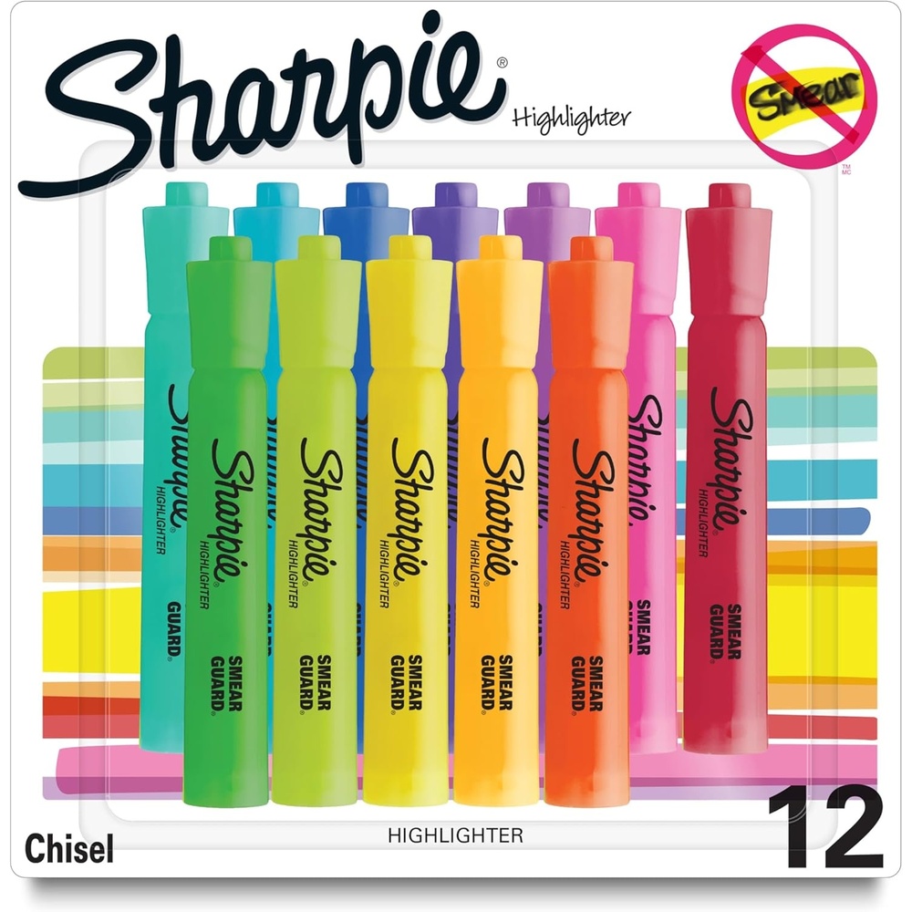 image:imageSharpie Tank Highlighters Assorted Colors Chisel Tip Back to School Essentials Teacher amp Office Supplies SmearResistant 12Pack1 Count Pack of 12