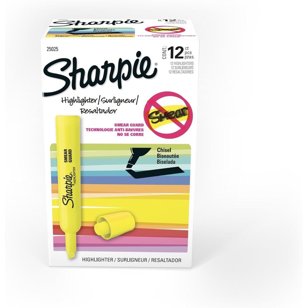 image:imageSharpie Tank Highlighters Chisel Tip Fluorescent Yellow 12 Count