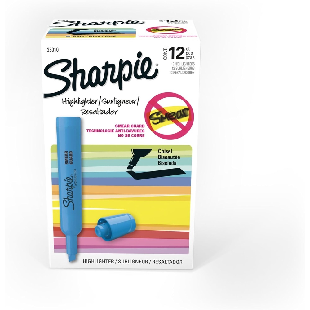 image:imageSharpie Tank Style Highlighters Chisel Tip Fluorescent Blue Box of 12