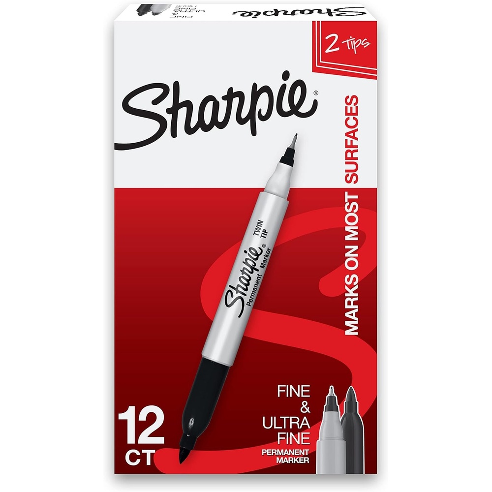 image:imageSharpie Twin Tip Permanent Markers Fine and Ultra Fine Black 12 CountBlack